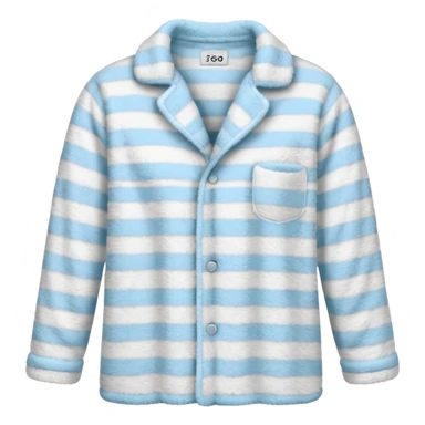 emoji of an isolated fluffy fleece pajama top with soft pastel vertical stripes, plush fuzzy texture, light grey and pastel blue tones, button-down long sleeves, neatly folded flat-lay, no person, no body, no mannequin, cozy warm winter mood, soft shading sticker