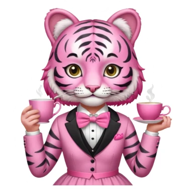 An pink tiger having an pink tea party with an girl sticker