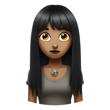 draw an emoji of a girl with long black hair down to her waist with bangs, a zombie-shaped nose ring sticker