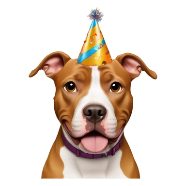 Caramel brown pitbull with birthday hat sticker