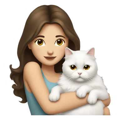 Brunette woman snuggling white Persian cat sticker