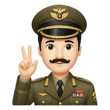 A man in German World war 2 in uniform have his arm extended outward with his fingers strait and outward. He has black hair in a side part, mid 50’s and has a small square mustache sticker