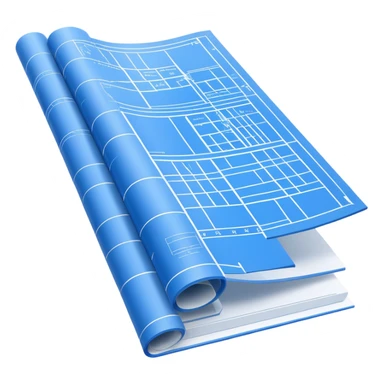 side view of a blue blueprint plan with crisp white lines sticker