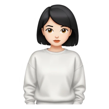 A beautiful short black-haired girl wearing a white sweatshirt sticker