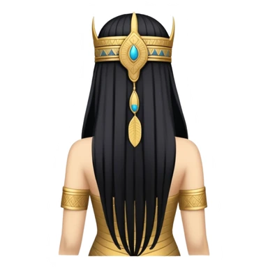 back view of Anunnaki goddess Inanna with long flowing black hair and Mesopotamian cuneiform symbols on her royal attire sticker