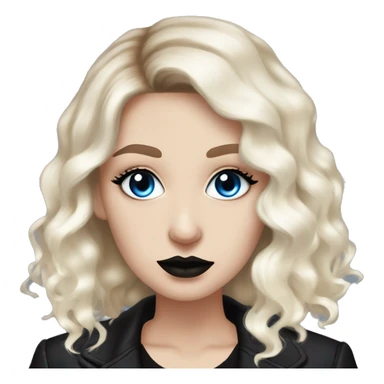 Slavic adult woman, goth eyes makeup, pink lips, blue eyes, medium bob black-to-blonde ombre wavy hair, white T-shirt and black office jacket. sticker
