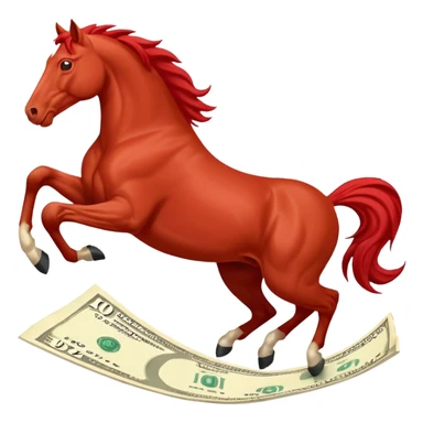 red horse agressive jumping across money bill sticker