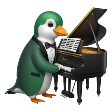 Green penguin playing piano sticker