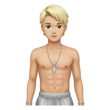 Aaron Carter with blonde hair, silver silk baggy pants, shirtless with necklace  sticker