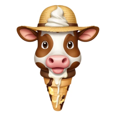 Cow with a straw hat eating ice cream  sticker