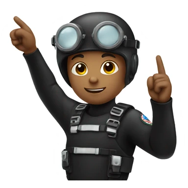 boy in black diver pointing sticker