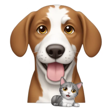 Brown dog playing with white and grey cat sticker