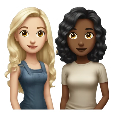 realistic portrait of black-haired girls, make the girl on the left blonde  sticker