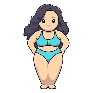 beautiful curvy woman with fair skin, long wavy black hair, and gray eyes in swimwear sticker