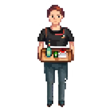 A guy waiter in a black T-shirt with a tray in his hand sticker