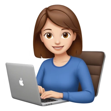 happy woman with brown hair using laptop sticker
