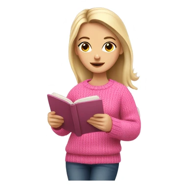 Pretty white girl with pink sweater reading cozy sticker