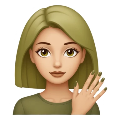 gel polish, y manicure en beige and olive green with a woman  sticker