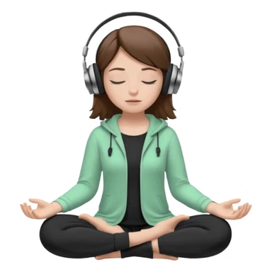 White girl, brown hair meditating with headphones on and black and pastel green clothes, eyes closed sticker