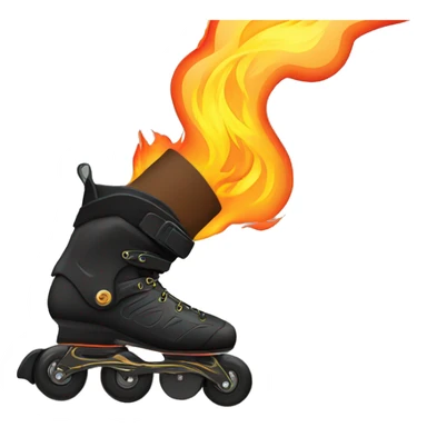 a black inline rollerblade on the road with the wheels on fire sticker
