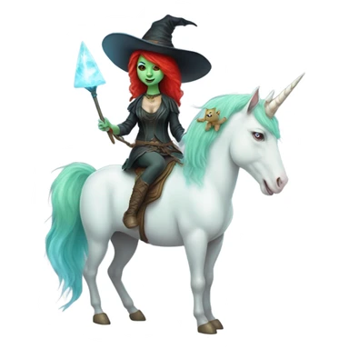 [politically incorrect, (
	{ female, alien, witch, color: light green, hair:red, eyes:cat} ]
	on a 
	[{ unicorn: white, legged:four, mane: light blue }]) sticker