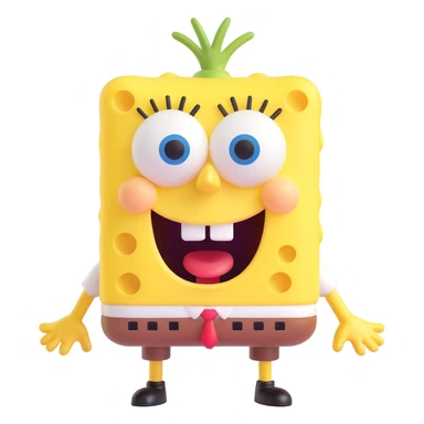 SpongeBob SquarePants, 3D emoji style, rounded features, playful look sticker