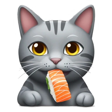Grey cat eating sushi sticker