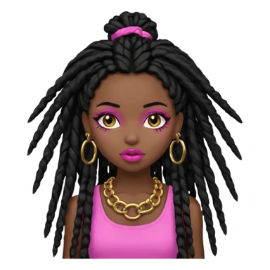 pretty bratz baddie, dark black skin, black dreads hair (black people hair) sticker