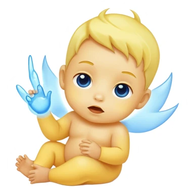 yellow baby with blue light sticker