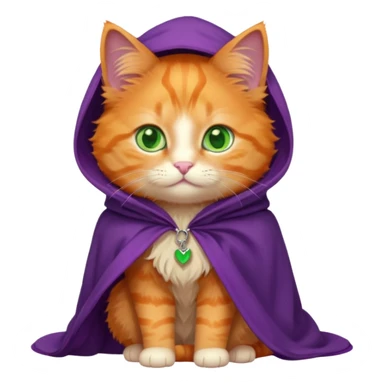 baby orange cat green eyes, in purple cloak sticker