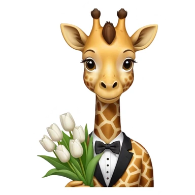 Giraffe with a bow tie with a bouquet of white tulips  sticker