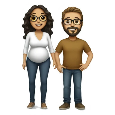pregnancy announcement, latina woman with glasses, white male with glasses and beard  sticker