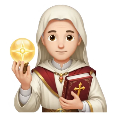 dnd cleric holding a holy book in one hand and having a ball of light in the other sticker
