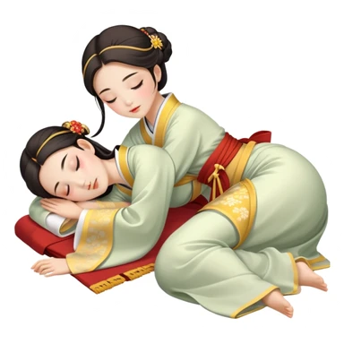 Beautiful girl in Hanfu lying on the ground sleeping sticker