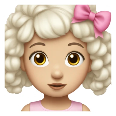 white and korean baby girl with big eyes, black hair and a pink bow in her hair. sticker