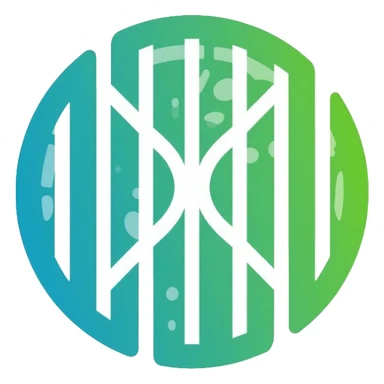 Minimalist circular logo with a barcode transitioning into a globe, representing ethical consumerism and sustainable supply chain. Green and blue gradient colors, modern and professional design. sticker