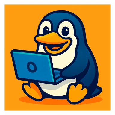 open source meme emoji, smiling cartoon penguin holding a laptop, vibrant toon style sticker