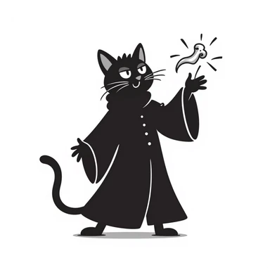 A cat wizard casting a spell with magical staff and flowing robes sticker