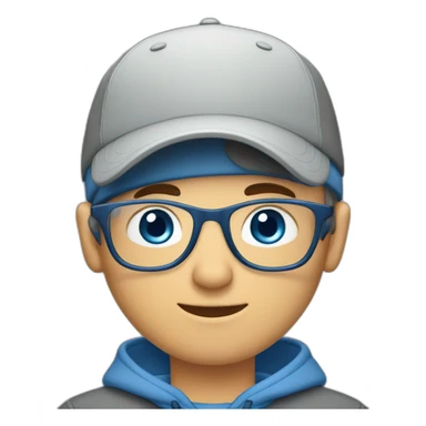 blue eyes guy with grey frames and grey blue cap sticker