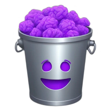 a silver trash bin with a smiley face full of purple brain sticker