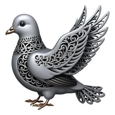 Black and silver filigree dove, 3D, extremely detailed design sticker