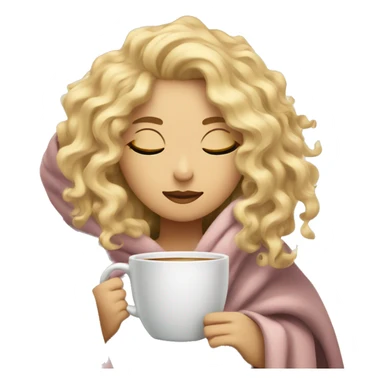 Blonde  hair curly girl inside a blanket sipping coffee eyes closed sticker