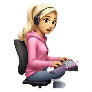 GAMER GIRL sitting next to a PINK gaming computer PINK GIRLY gaming setup LIGHTPINK white blond Girl  sticker