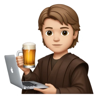 Anakin skywalker holding a beer and a macbook sticker