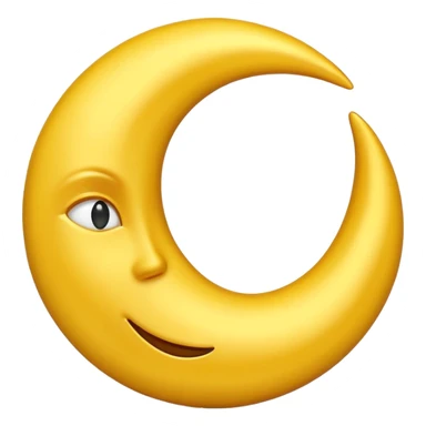 A 3D Apple-style emoji of a crescent moon (hilal), smooth golden-yellow surface, shiny and glowing, minimal and clean design, cute and soft cartoon style. sticker