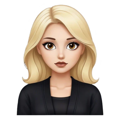 Blonde model with brown eyes, black cardigan, luxury makeup sticker