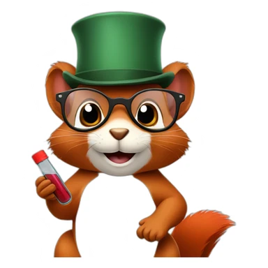 chemist squirrel with glasses and hat, holding a red test tube sticker