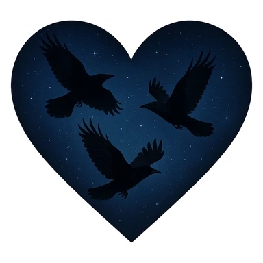  heart with blue night sky and dark ravens, remove background sticker