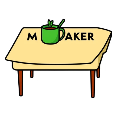 table with MAKAR written on top sticker