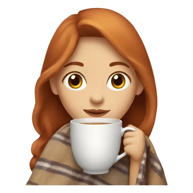 girl with reddish hair with brown eyes with blanket around shoulders sipping tea sticker
